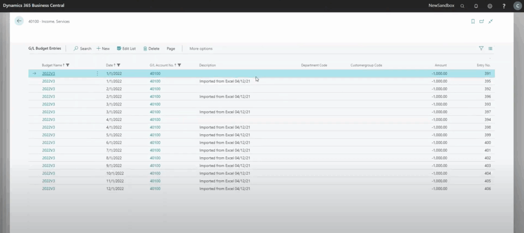 Editing budget in D365 Business Central New versions