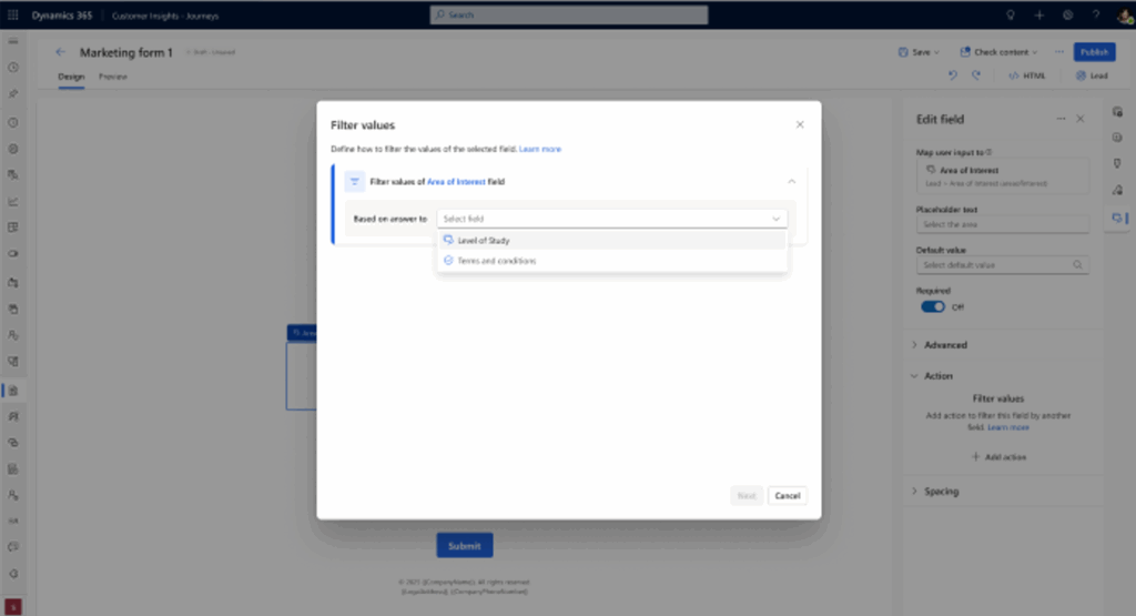 Form filtering