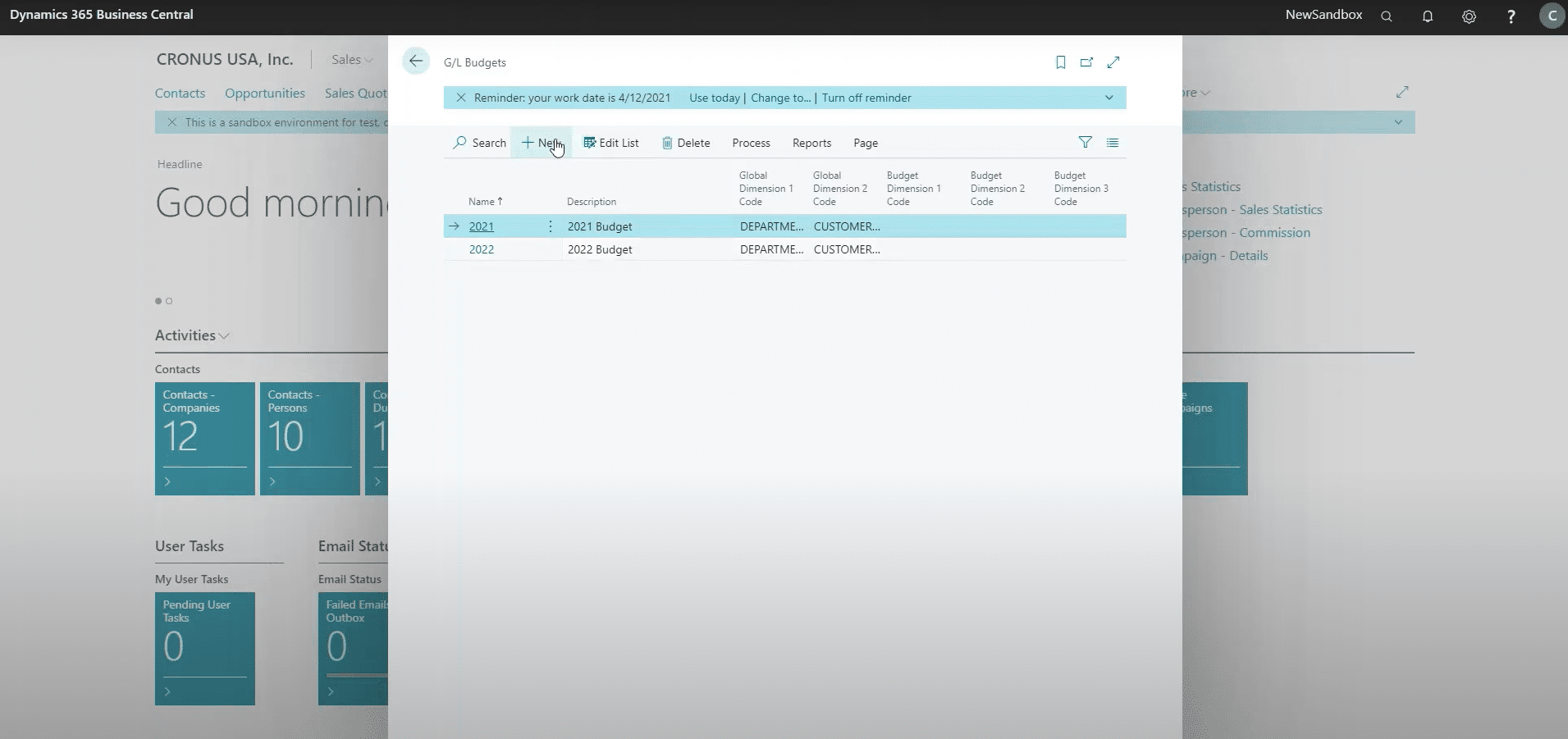 GL Budgets in Business Central