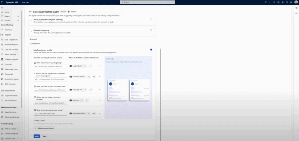 Sales Qualification Agent Configure Settings