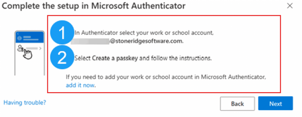 Steps to setting up microsoft authenticator passkey