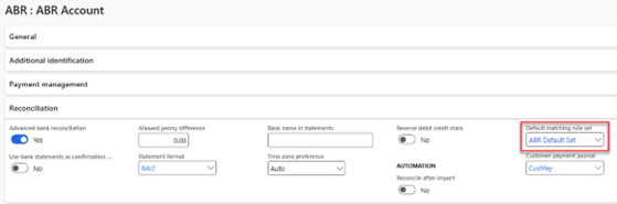 Advanced Reconciliation D365 Finance ABR Account