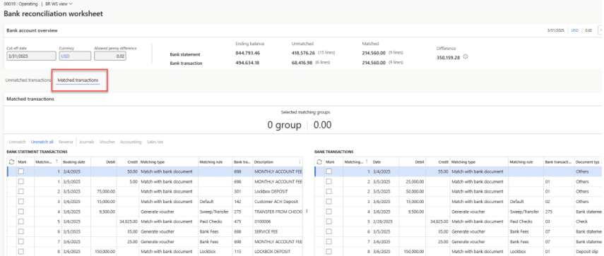Advanced Reconciliation D365 Finance BankStatementWorksheet