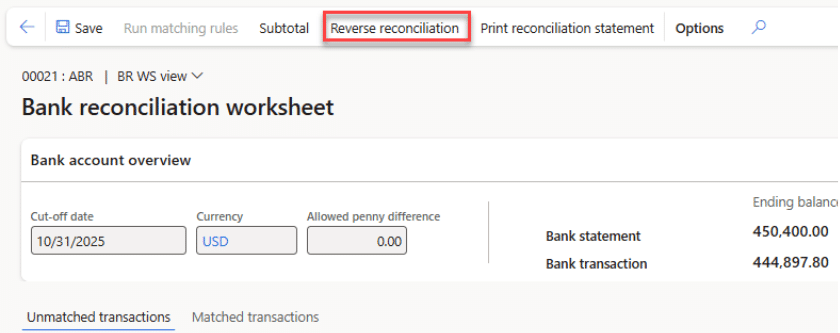 Advanced Reconciliation D365 Finance BankStatementWorksheet3