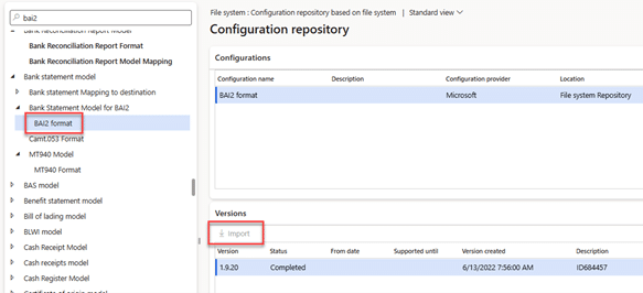 Advanced Reconciliation D365 Finance Configuration Repository BA12 format