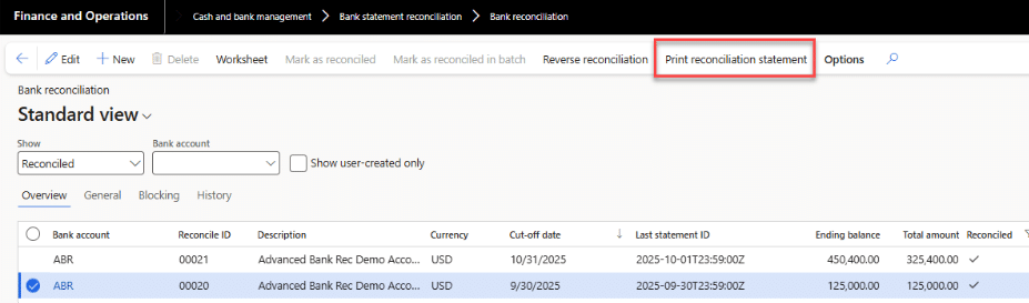 Advanced Reconciliation D365 Finance FOView
