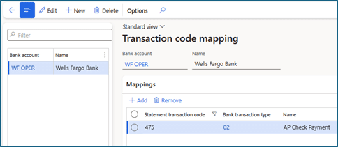 Advanced Reconciliation D365 Finance Transaction code mapping