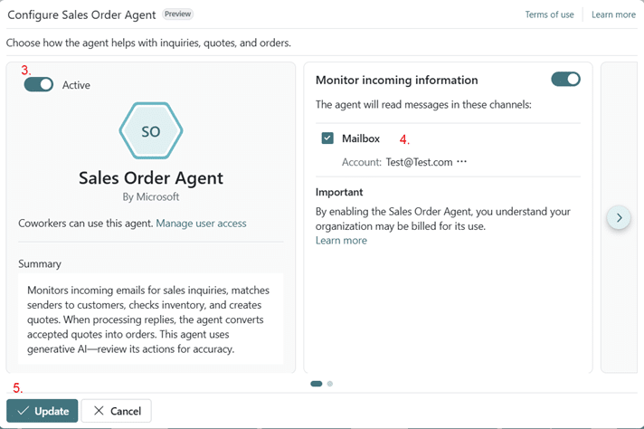 Business Central Sales Order Agent configure