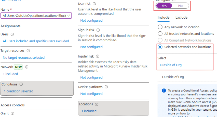 Conditional Access Selected Networks