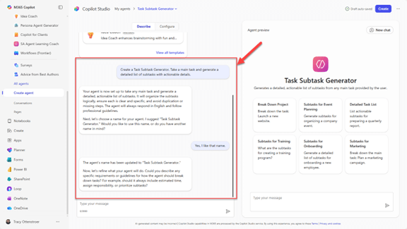 Create a Copilot Agent - Subtask Generator Example