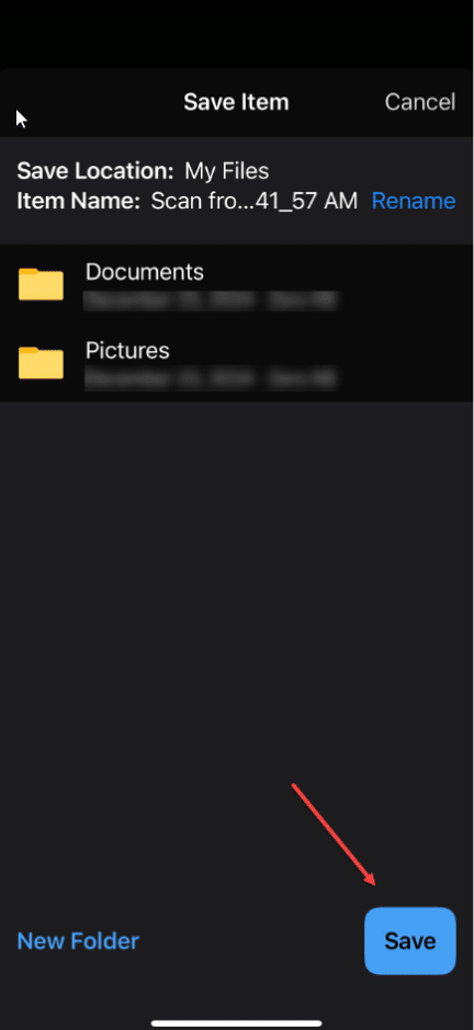 OneDrive ScanFeature Save Item