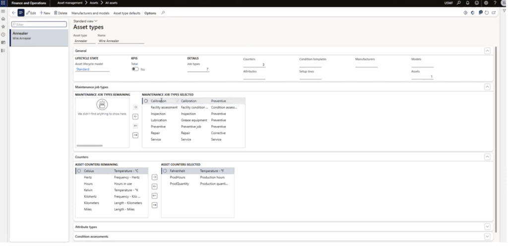 Asset types configuration