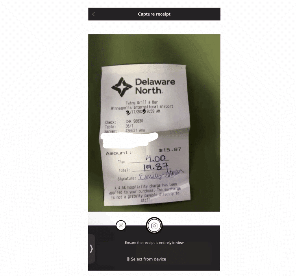 Capture picture of receipt in d365 mobile for expense reporting
