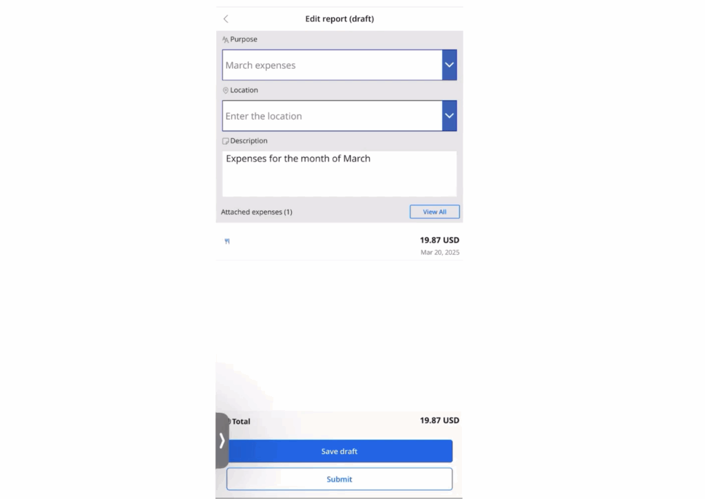 Creating a new expense report on mobile