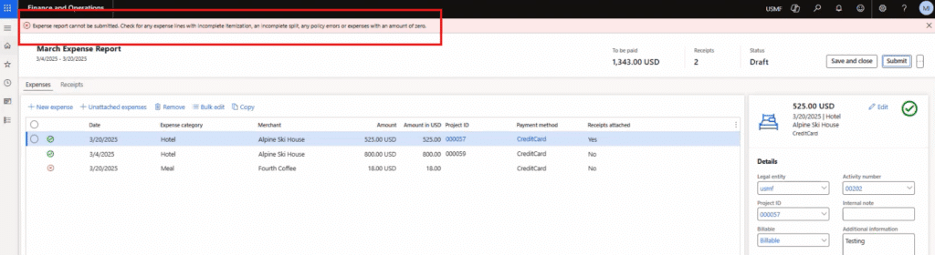 Expense Report is not compliant
