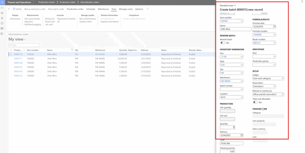 Information on new batch order