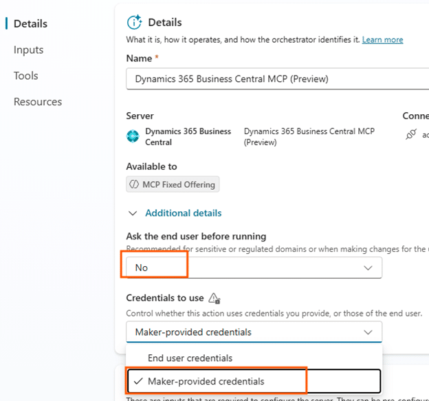MCP BC MCP Maker provided credentials