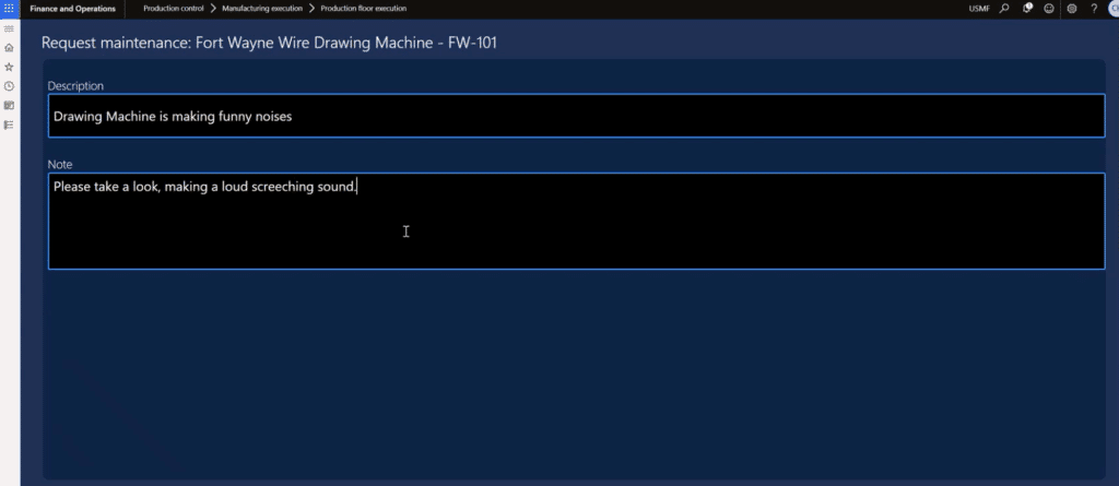 Maintenance request info