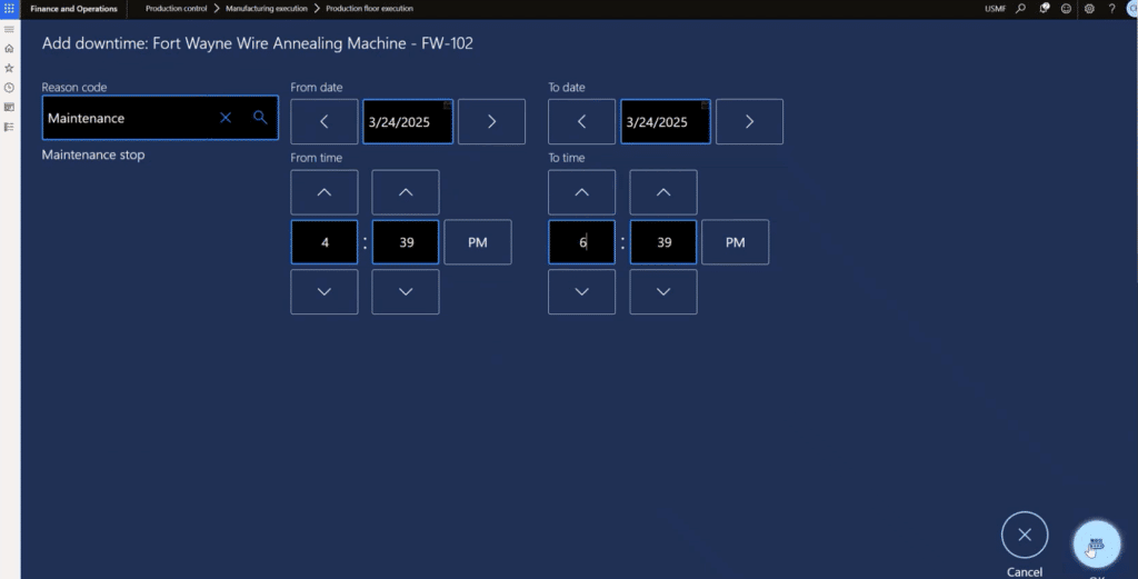 Record Downtime when making maintenance request