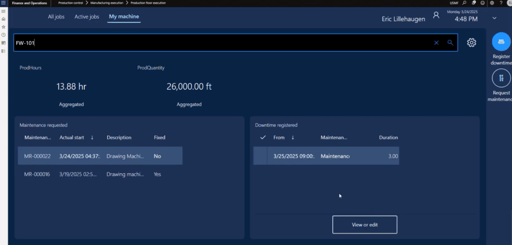 Seeing updated maintenance request in production floor execution