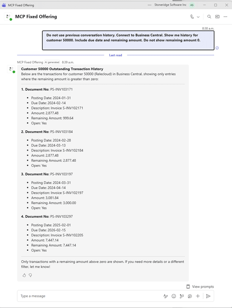 BC Customer Service Outstanding Transaction History