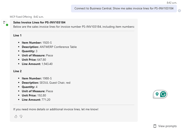 BC Customer Service Sales Invoice Lines