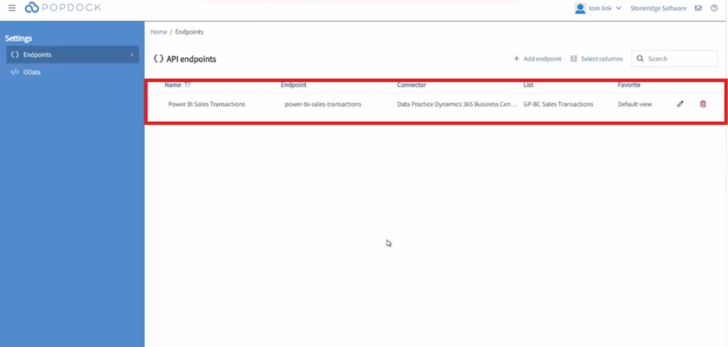 Endpoint for Power BI in Popdock