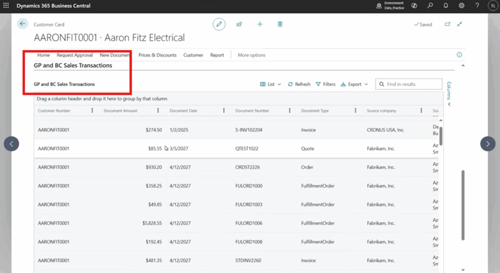Merged list widget in Business Central