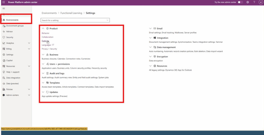 Navigate to Copilot features
