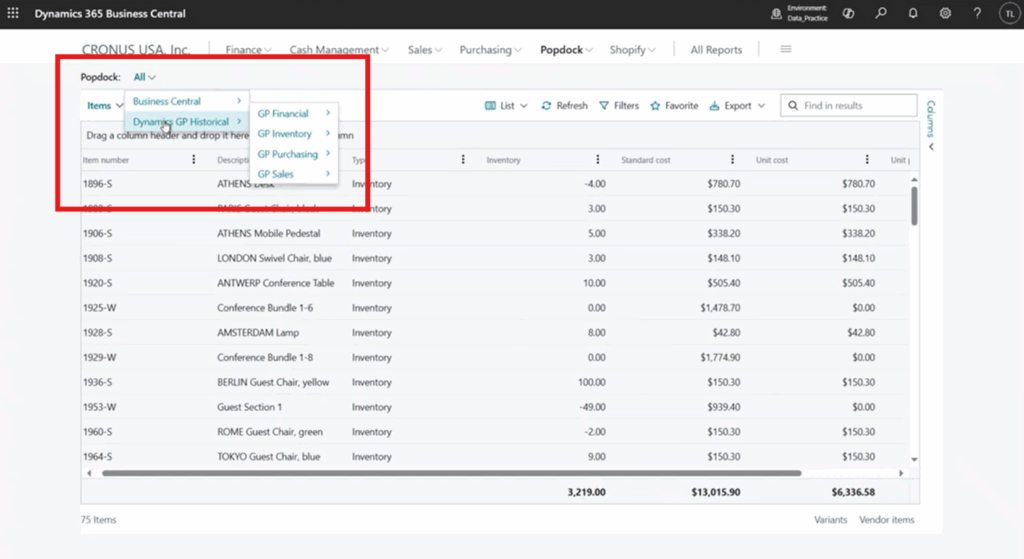 Popdock widget embedded in Business Central