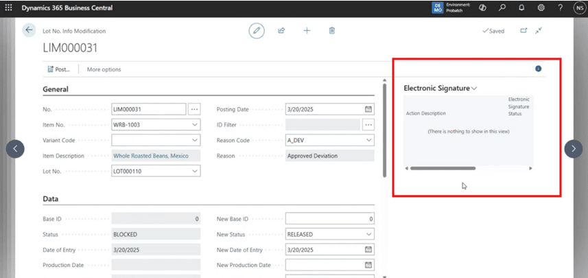 Electronic signature feature