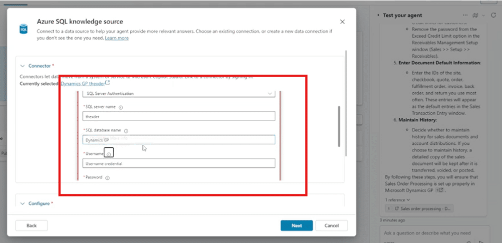What Azure SQL knowledge source will look like