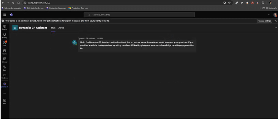 What it looks like to chat with agent directly in Teams