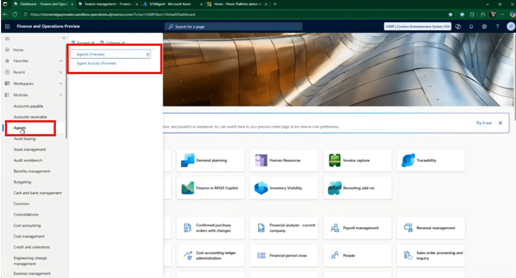 How to see new Agents module in Dynamics 365 Finance