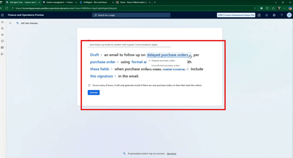 Demonstration of configuring how agent will act