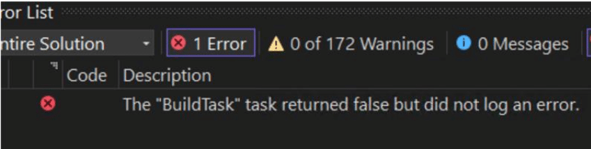 "BuildTask" error message