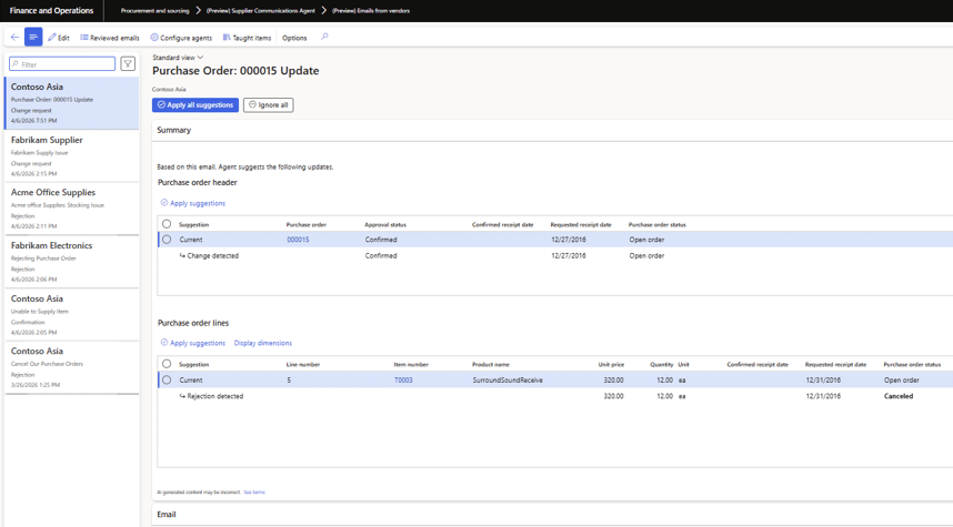 How the Supplier Communications Agent adds to Dynamics 365 F&O workflows