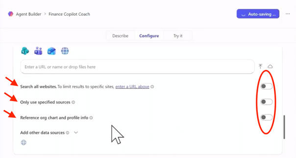 Enablement options for AI Agent abilities for knowledge and skills configuration