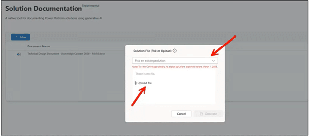 Screenshot of the location of the downloadable word document created by Solution Documentation tool