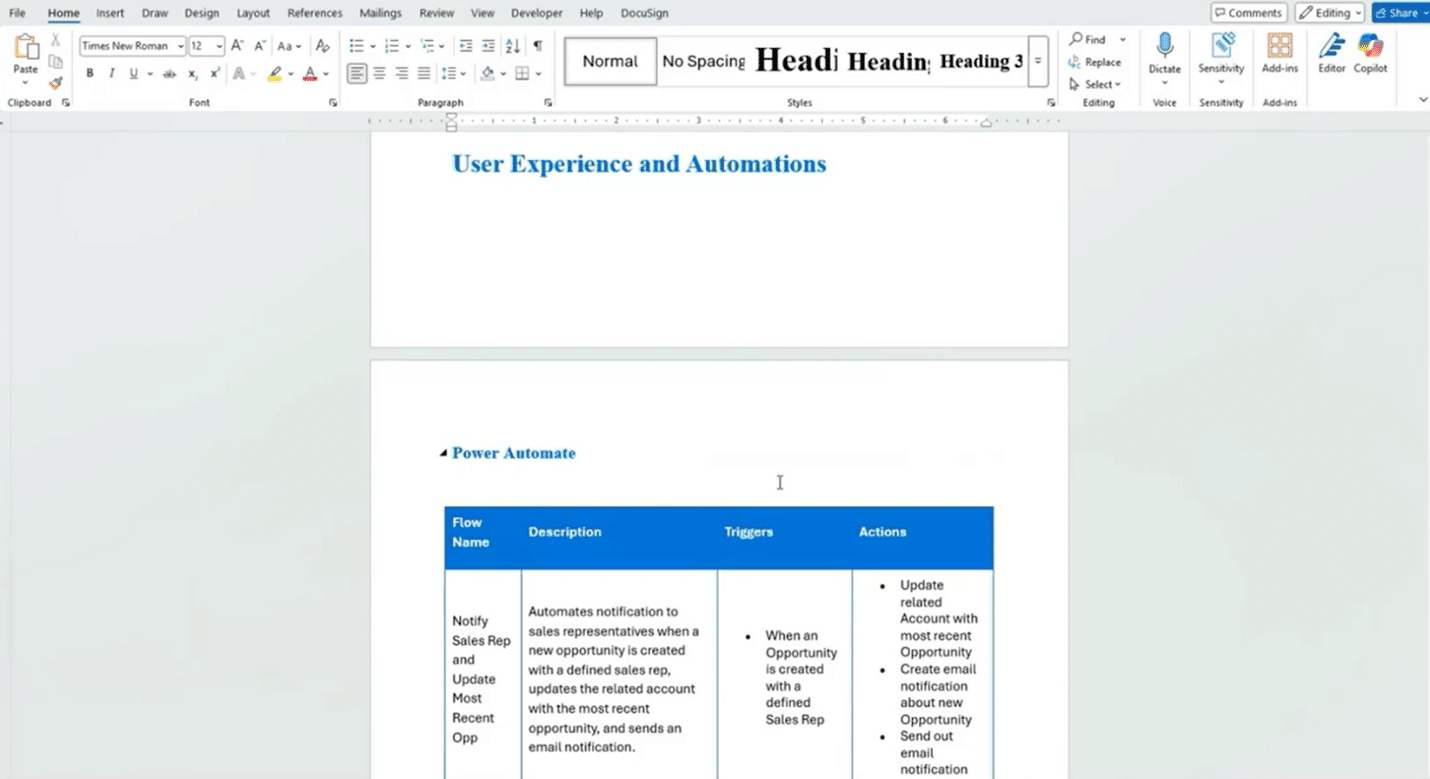Location of Automations section in document created by Solution Documenter tool