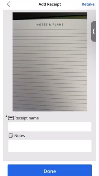 Receipt photo feature in Expense Management App
